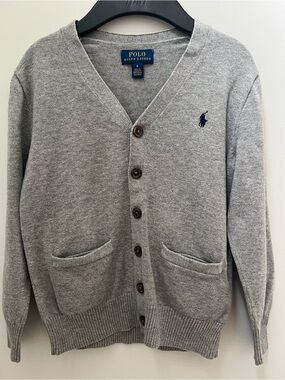 Polo by Ralph Lauren Gray V-Neck Button Cardigan with Navy Pony